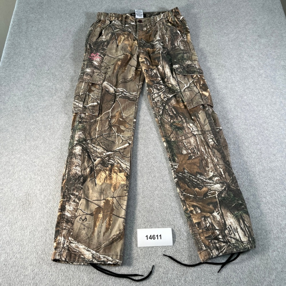 Realtree Cargo Pants Womens Small Brown Camo Hunting Elastic Waist Straight Leg